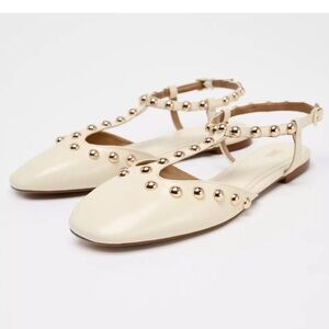 Zara Cream Studded Flats